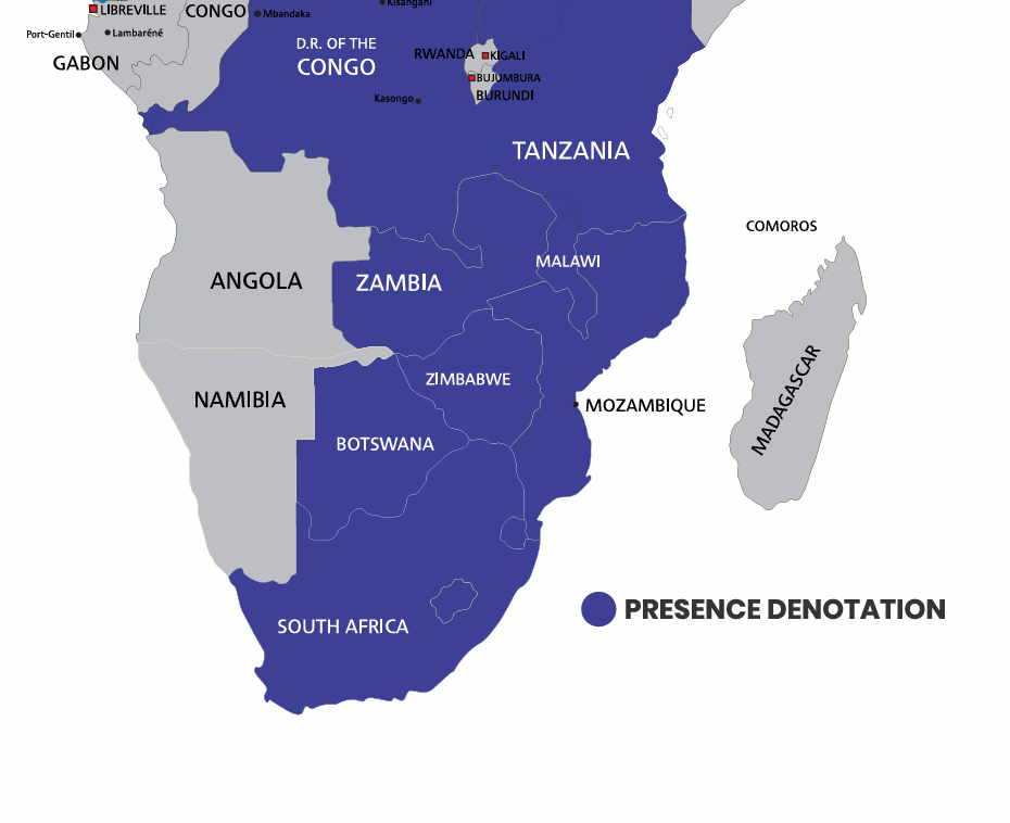 Southern Africa Map - Presence Denotation